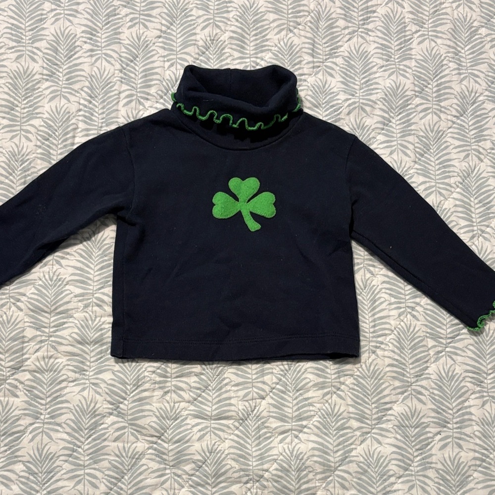 Navy Blue Turtleneck with Green Shamrock Design